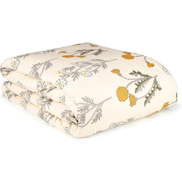Microfiber All Weather Reversible Queen Comforter Ivory Floral Blossom Pattern - Picture 3 of 4